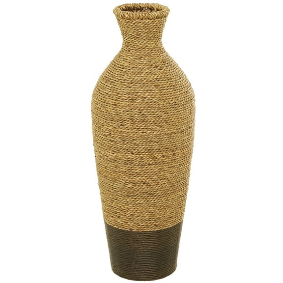 DecMode Seagrass Bohemian Weave Patterned Urn Shaped Decorative Vase 10"W x 28"H, with Light Natural Brown and Dark Brown Finishes