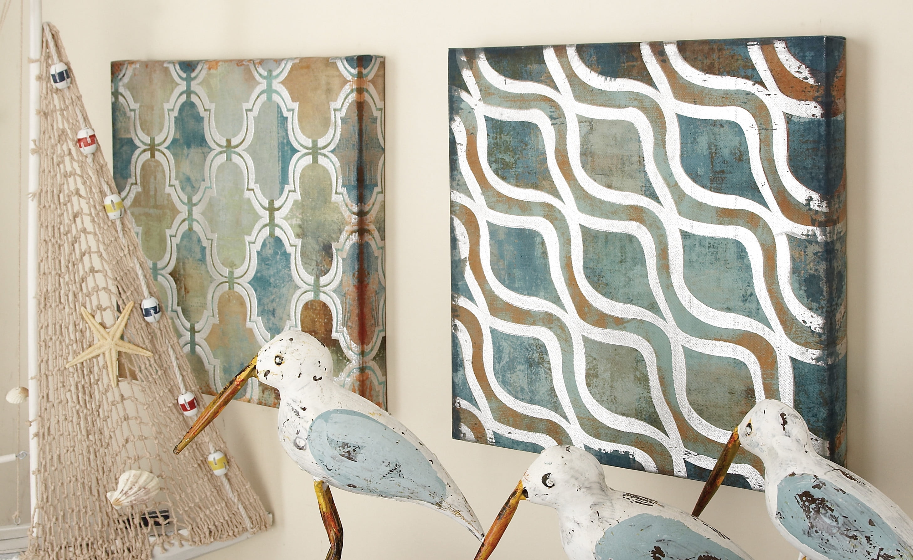 Set of 3 Aquamarine and Rust Canvas Art