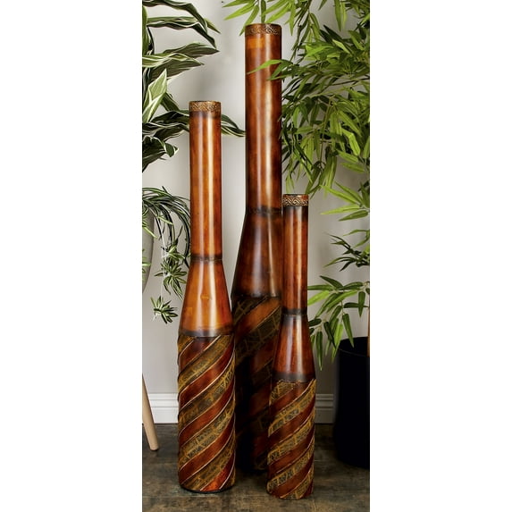 DecMode Set of 3 Rustic 31, 41 and 49 Inch Iron and Leather Vases