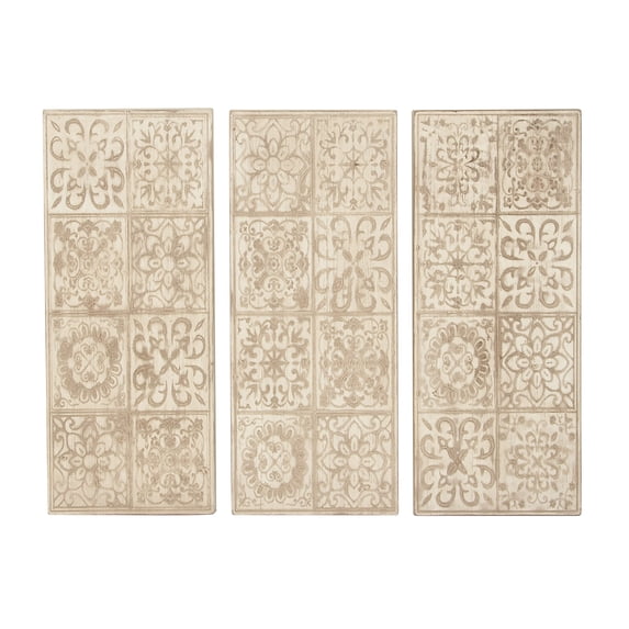 DecMode Set of 3 Rustic Fir Wood Wall Plaques, Brown