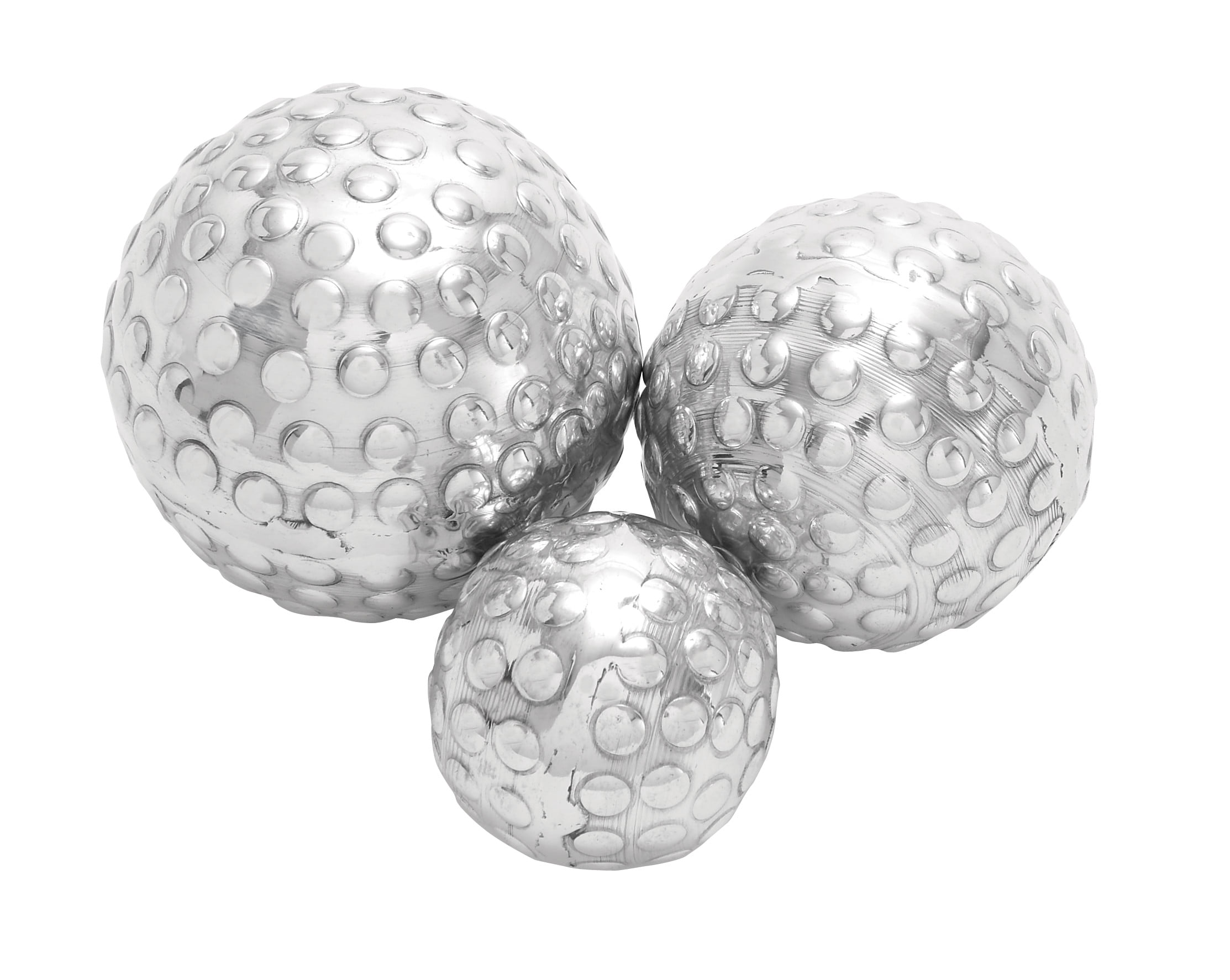 Polished Silver Hammered Aluminum Decorative Ball Set