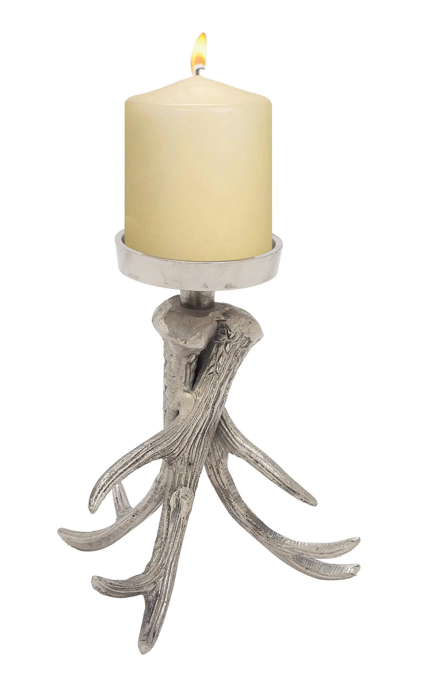 Silver Aluminum Antler Decorative Candle Holder, 10" Height