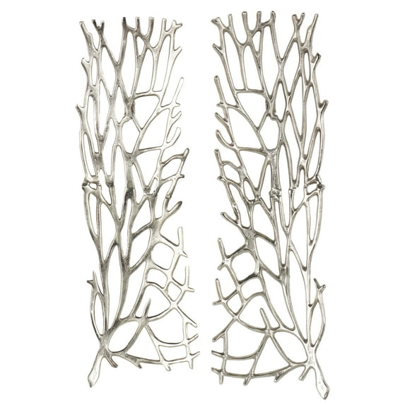 DecMode Silver Aluminum Metal Inspired Coral Wall Decor (2 Count)