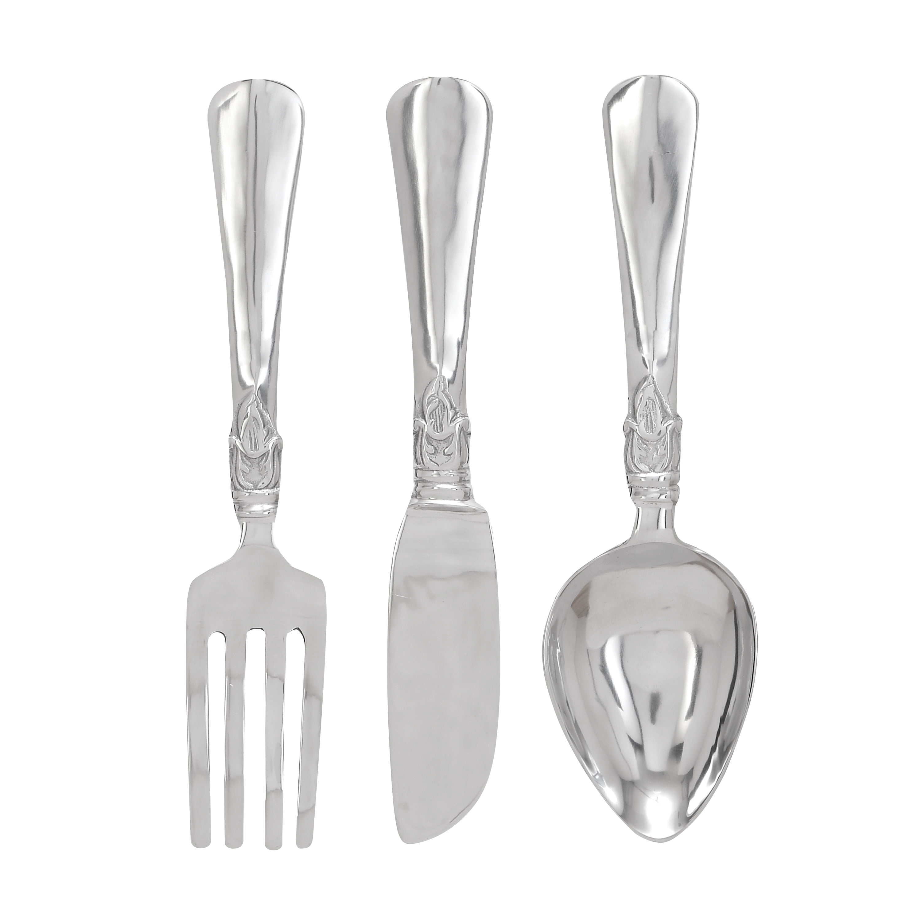 DecMode Silver Aluminum Knife, Spoon and Fork Utensils Wall Decor (3 Count)