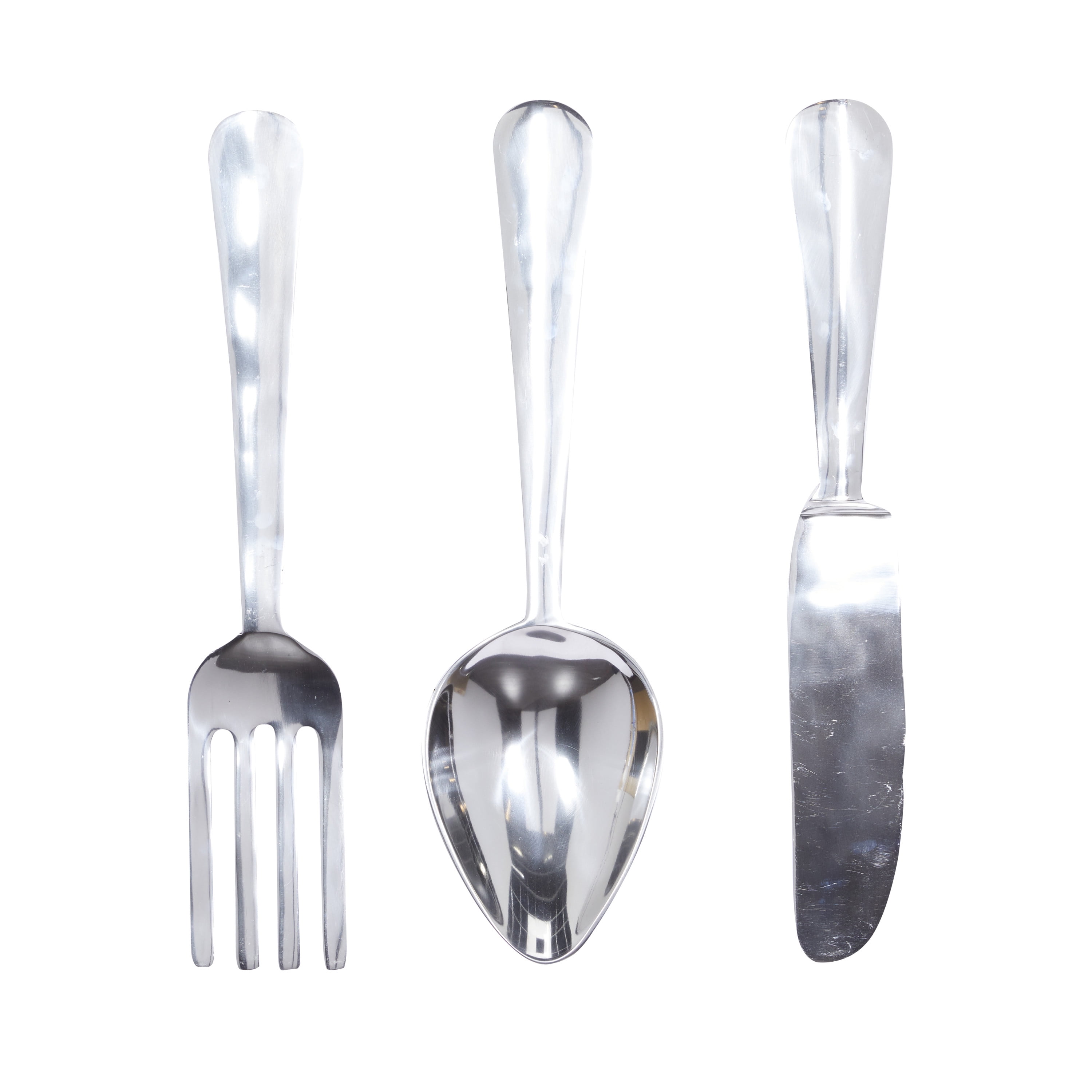 4" x 23" Set of 3 Aluminum Utensils Knife, Spoon and Fork Wall Decors Silver - Olivia & May