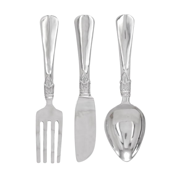 DecMode Silver Aluminum Metal Knife, Spoon and Fork Utensils Wall Decor (3 Count)