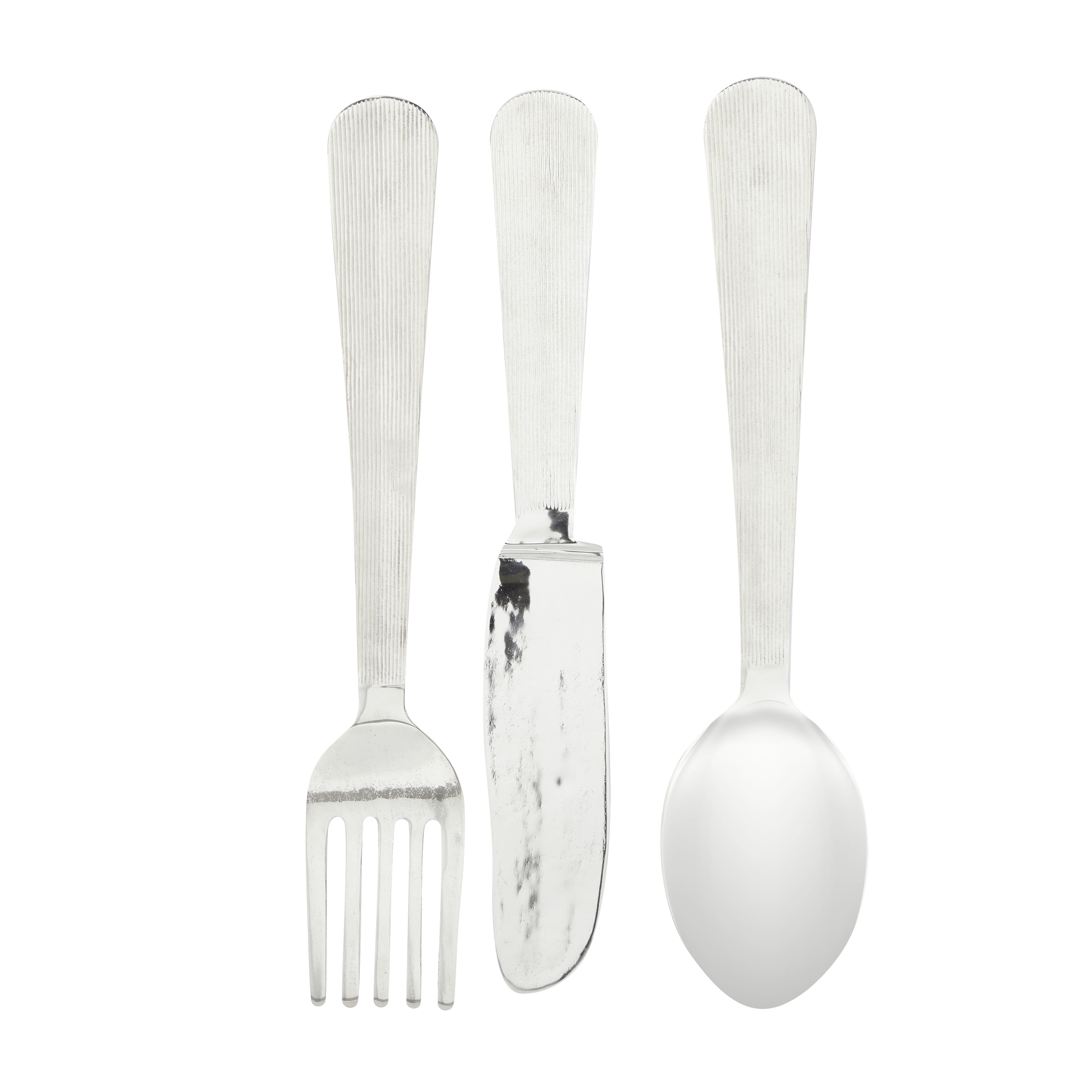 DecMode Silver Aluminum Knife, Spoon and Fork Utensils Wall Decor (3 Count)