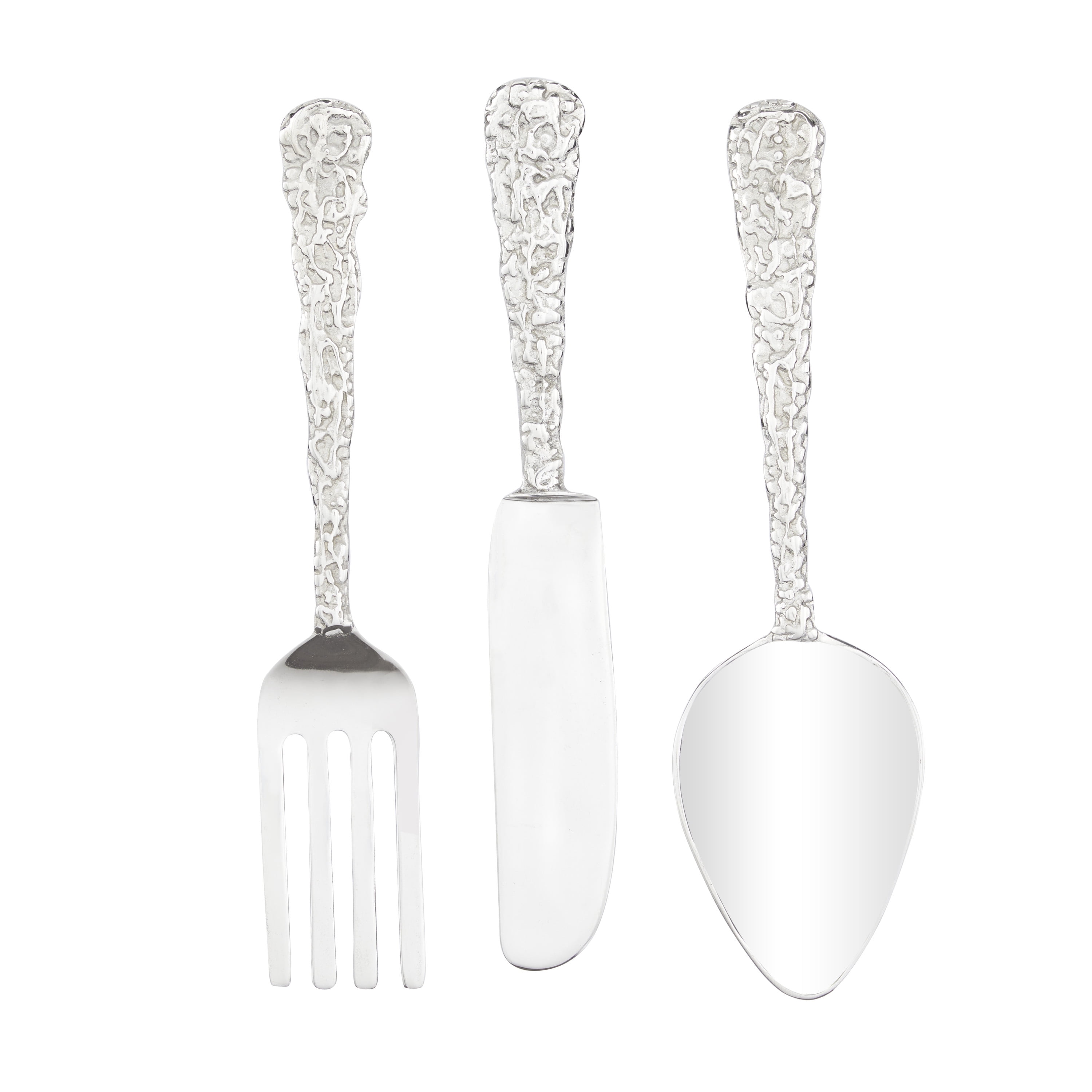 DecMode Silver Aluminum Knife, Spoon and Fork Utensils Wall Decor (3 Count)