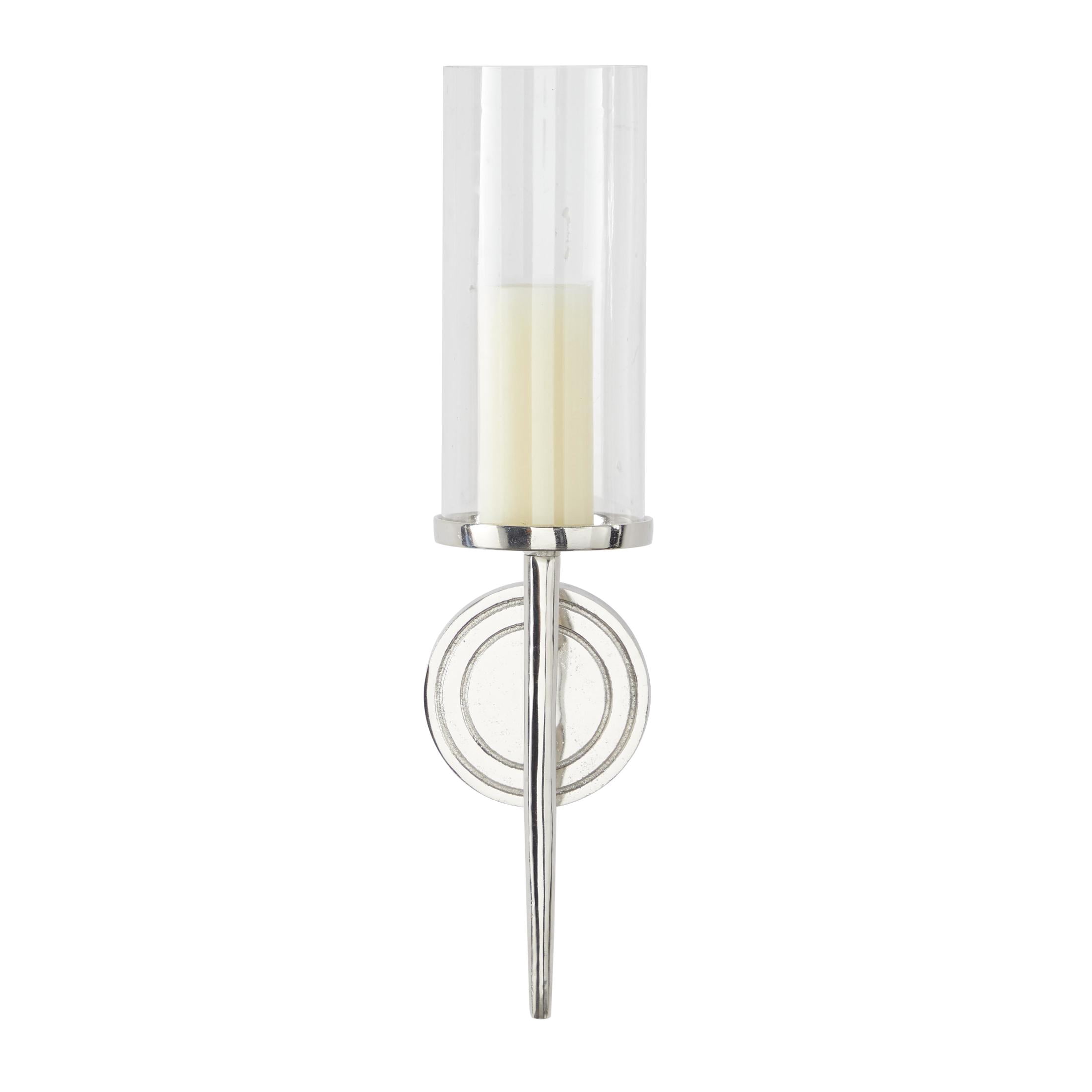 DecMode Silver Aluminum Metal Geometric Wall Sconce with Glass Holder