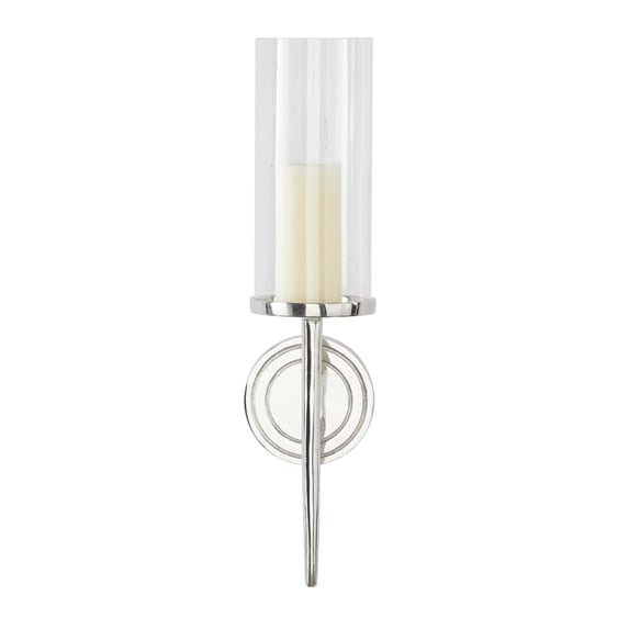 DecMode Silver Aluminum Metal Geometric Wall Sconce with Glass Holder