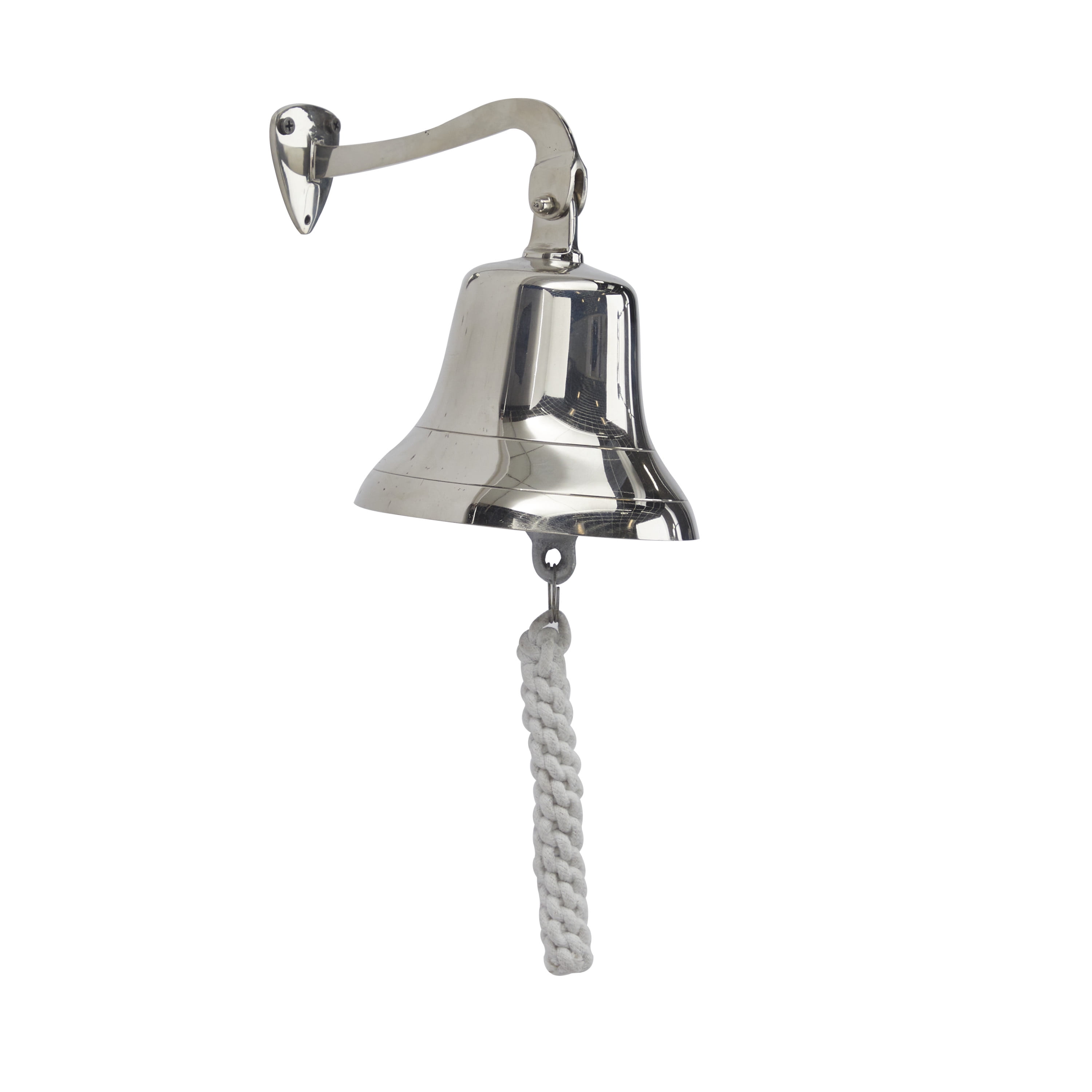 DecMode Silver Brass Bell Decorative Bell with Rope Detailing