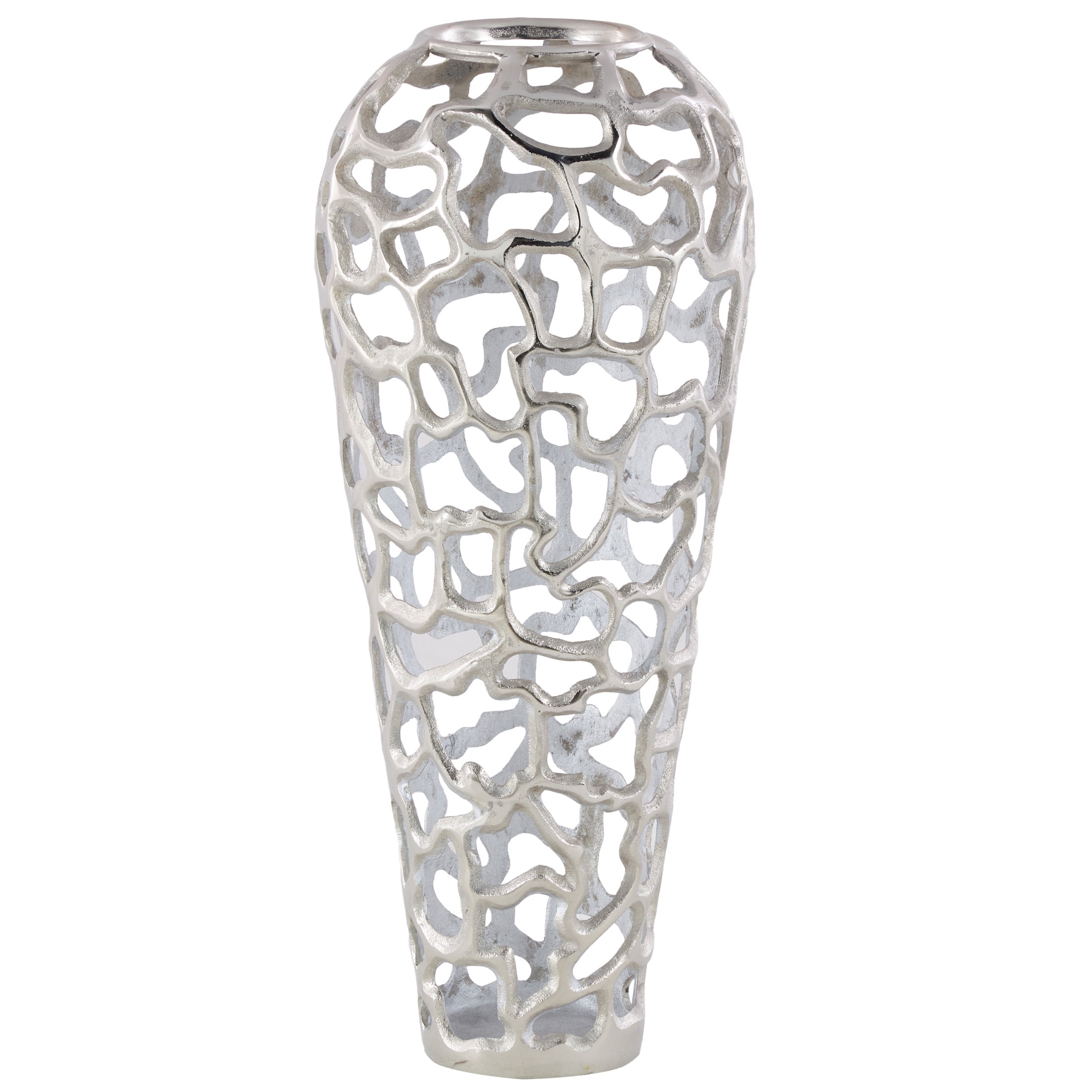 DecMode Silver Contemporary Aluminum Open Style Decorative Vase with Metal Holes, 10"W x 25"H
