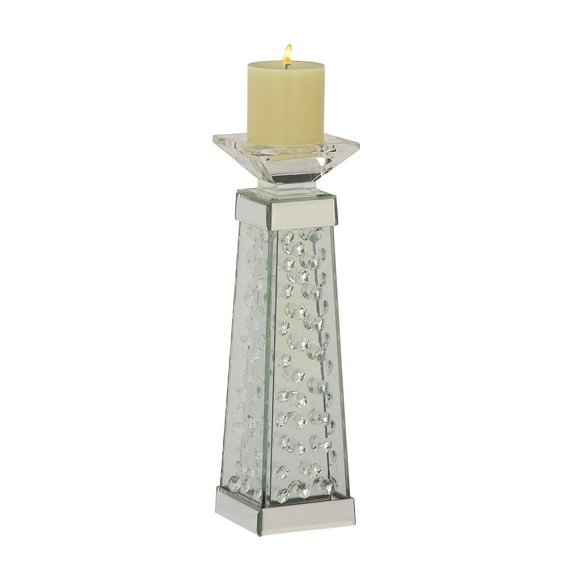 DecMode Silver Glass Mirrored Candle Holder