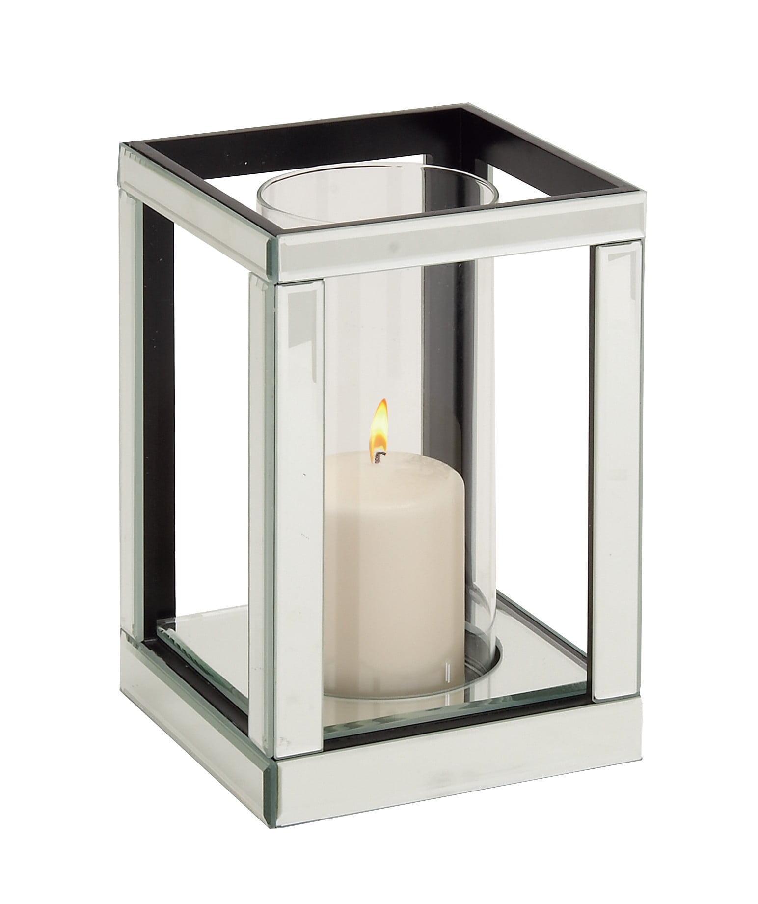10" Silver Mirrored Glass Hurricane Candle Holder