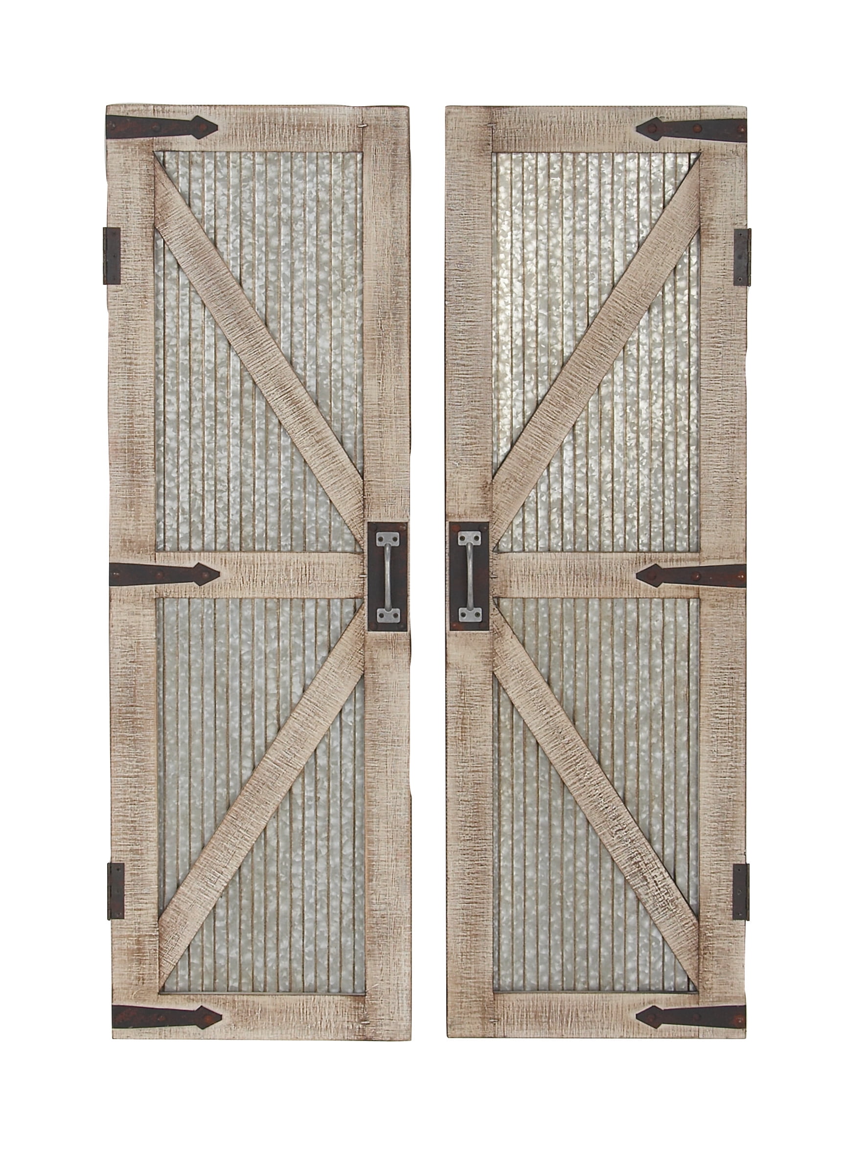 Rustic Silver Metal Barn Door Wall Decor Set - Farmhouse Style