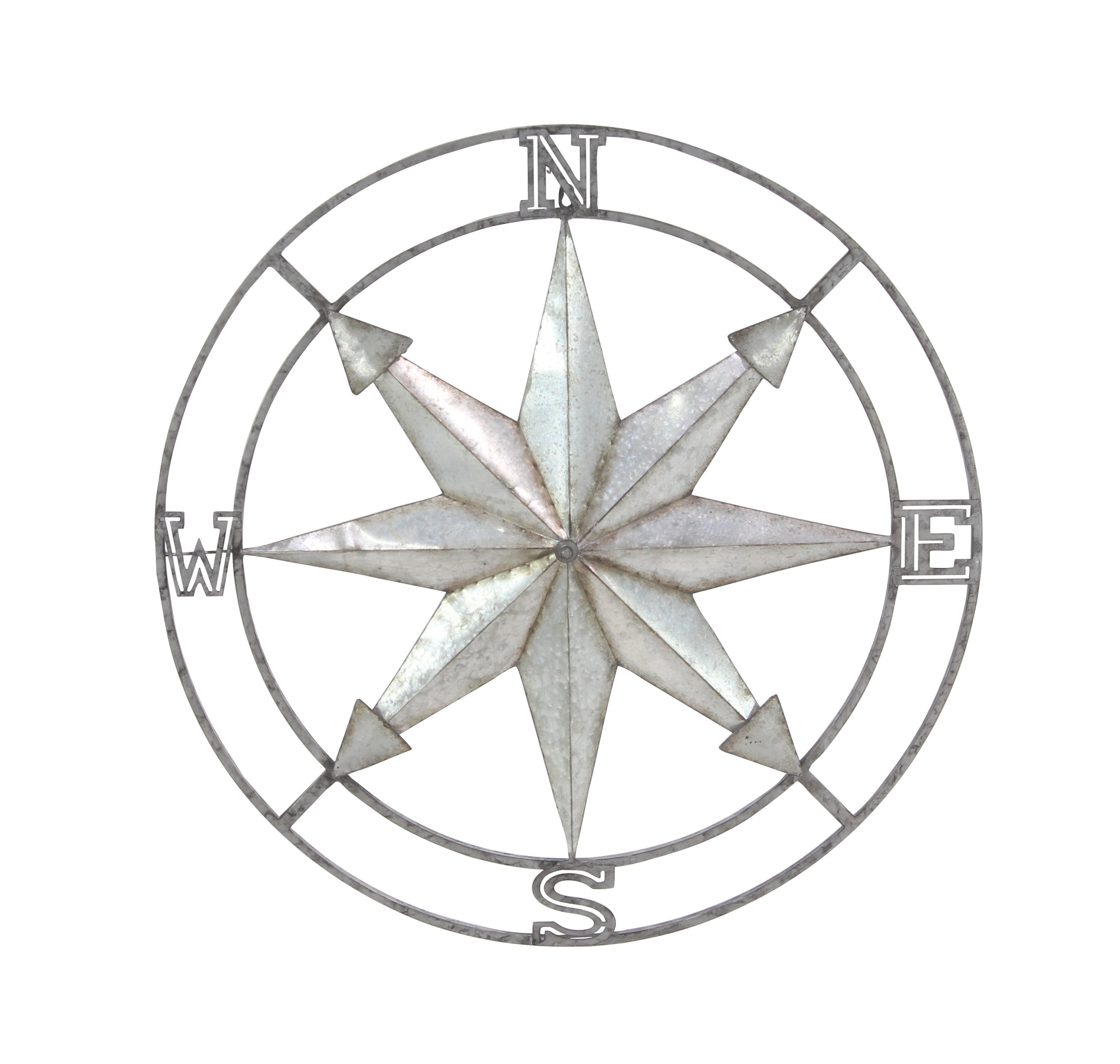 Silver and Copper Metal Compass Wall Sculpture, 35"