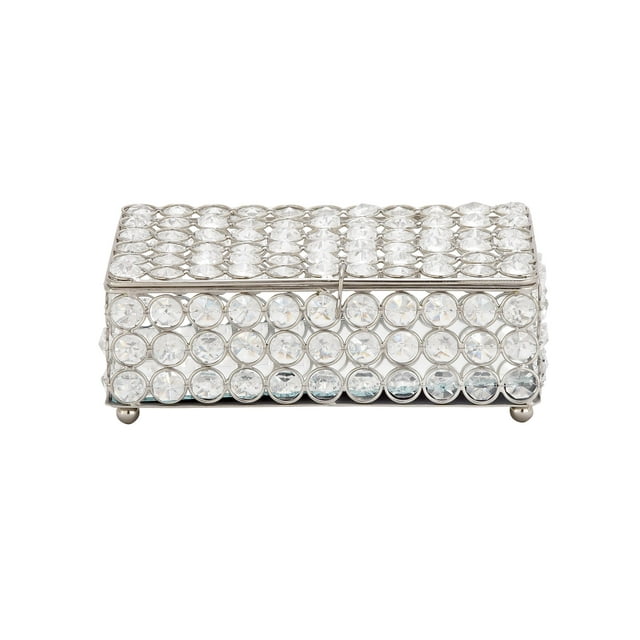 DecMode Silver Metal Decorative Jewelry Box with Crystal Accents