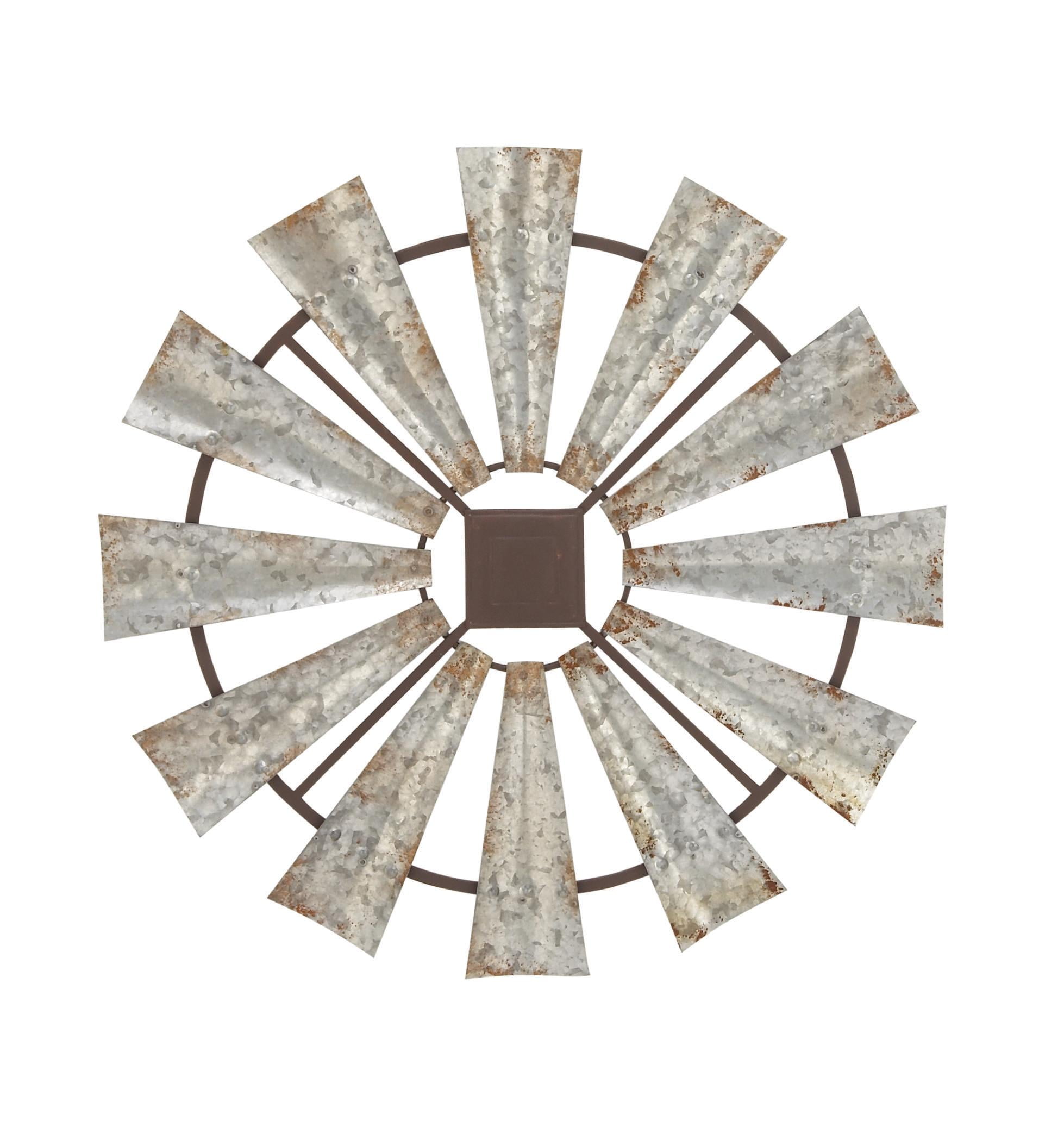 Silver Distressed Galvanized Metal Windmill Wall Sculpture