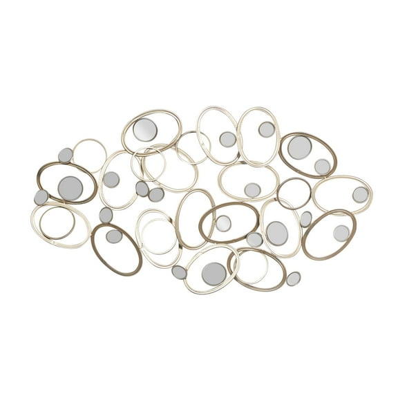DecMode Silver Metal Overlapping Oval Geometric Wall Decor with Round Mirrored Accents