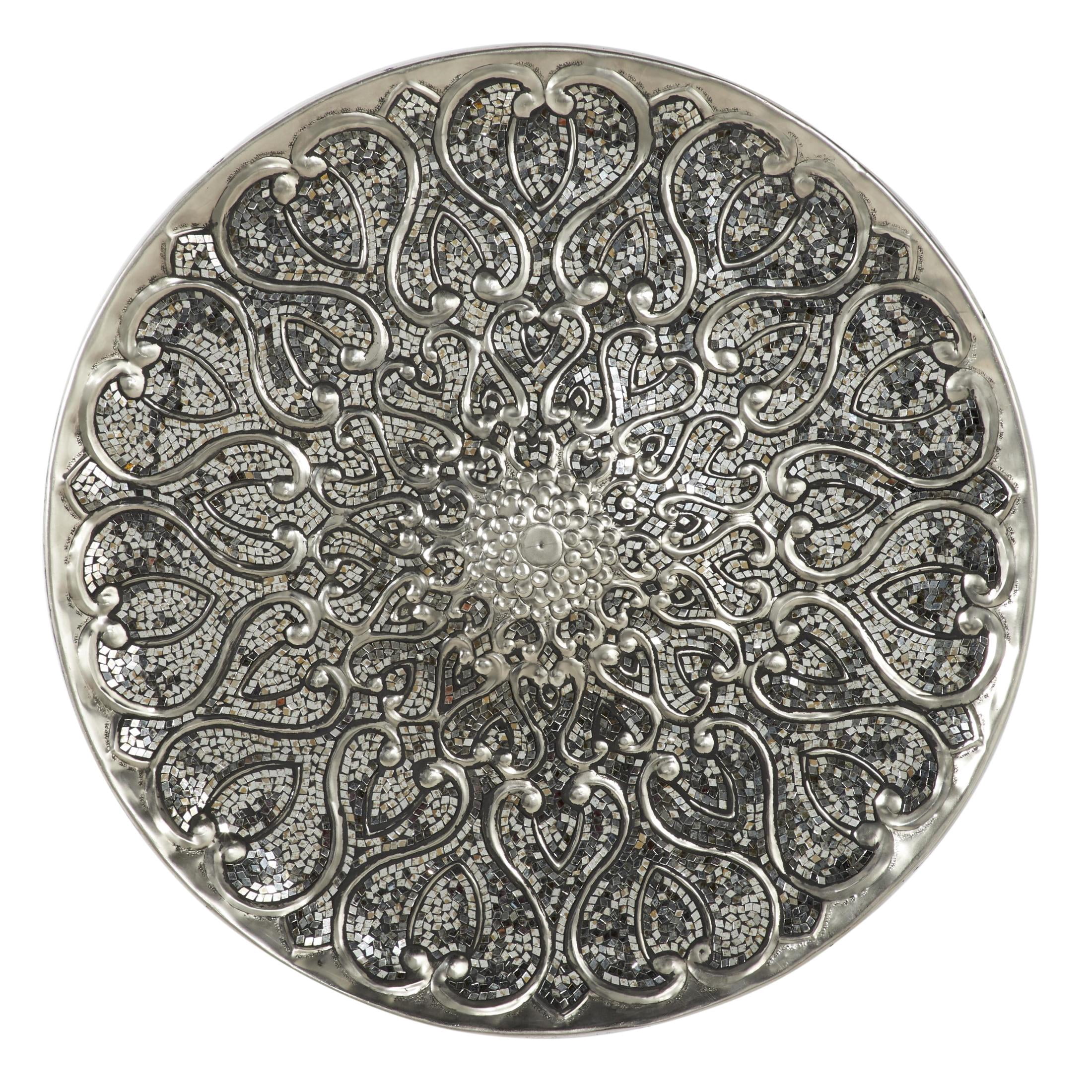 DecMode Silver Metal Plate Wall Decor with Embossed Details