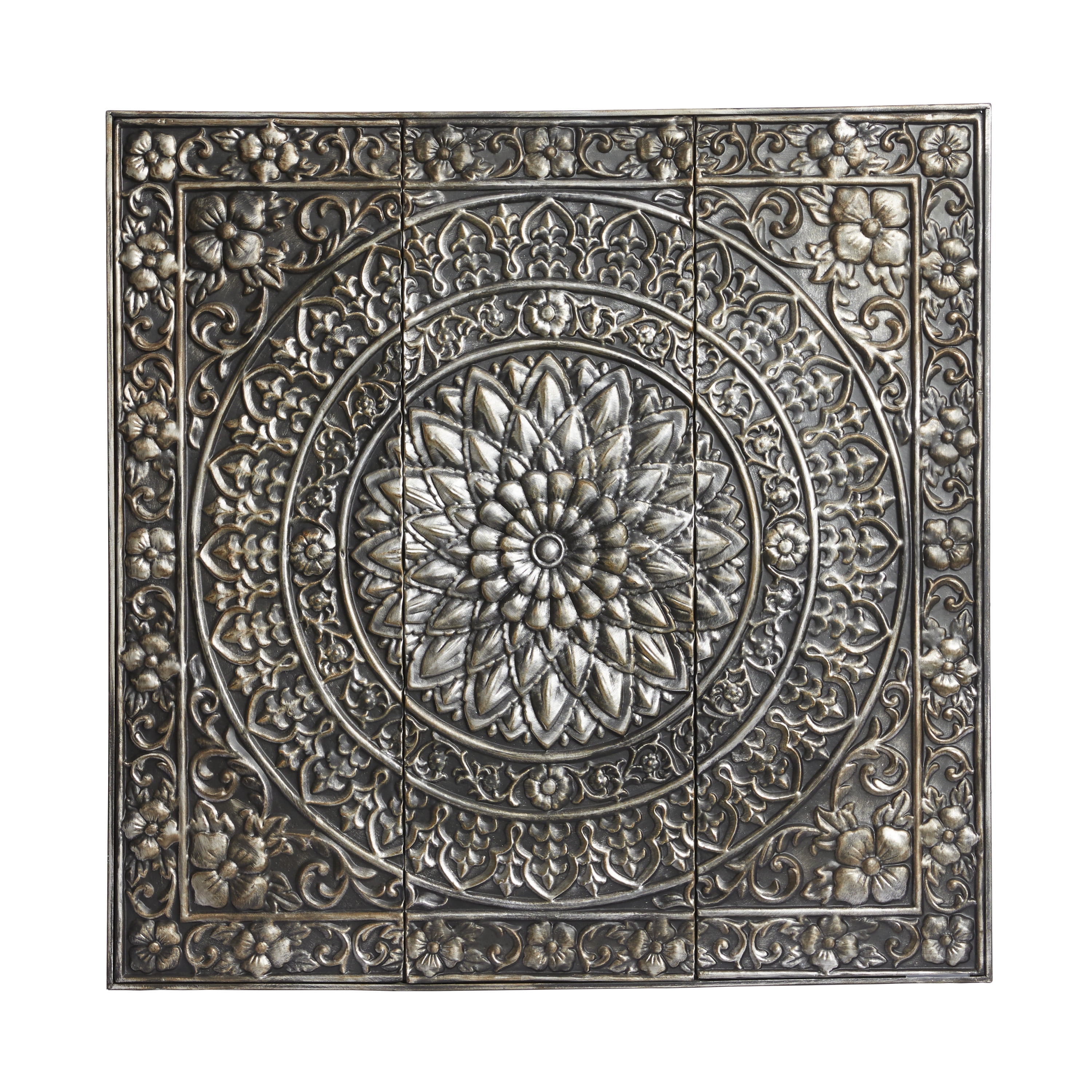 DecMode Silver Metal Scroll Wall Decor with Embossed Details