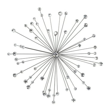 DecMode Silver Metal Starburst Wall Decor with Crystal Embellishments