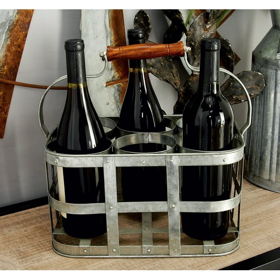 DecMode Silver Metal Wine Holder, 13"W, 7"H