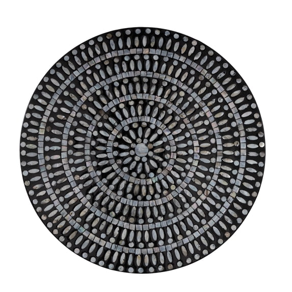 DecMode Black Mother of Pearl Shell Handmade Mosaic Plate Wall Decor with Beige and Gray Accents
