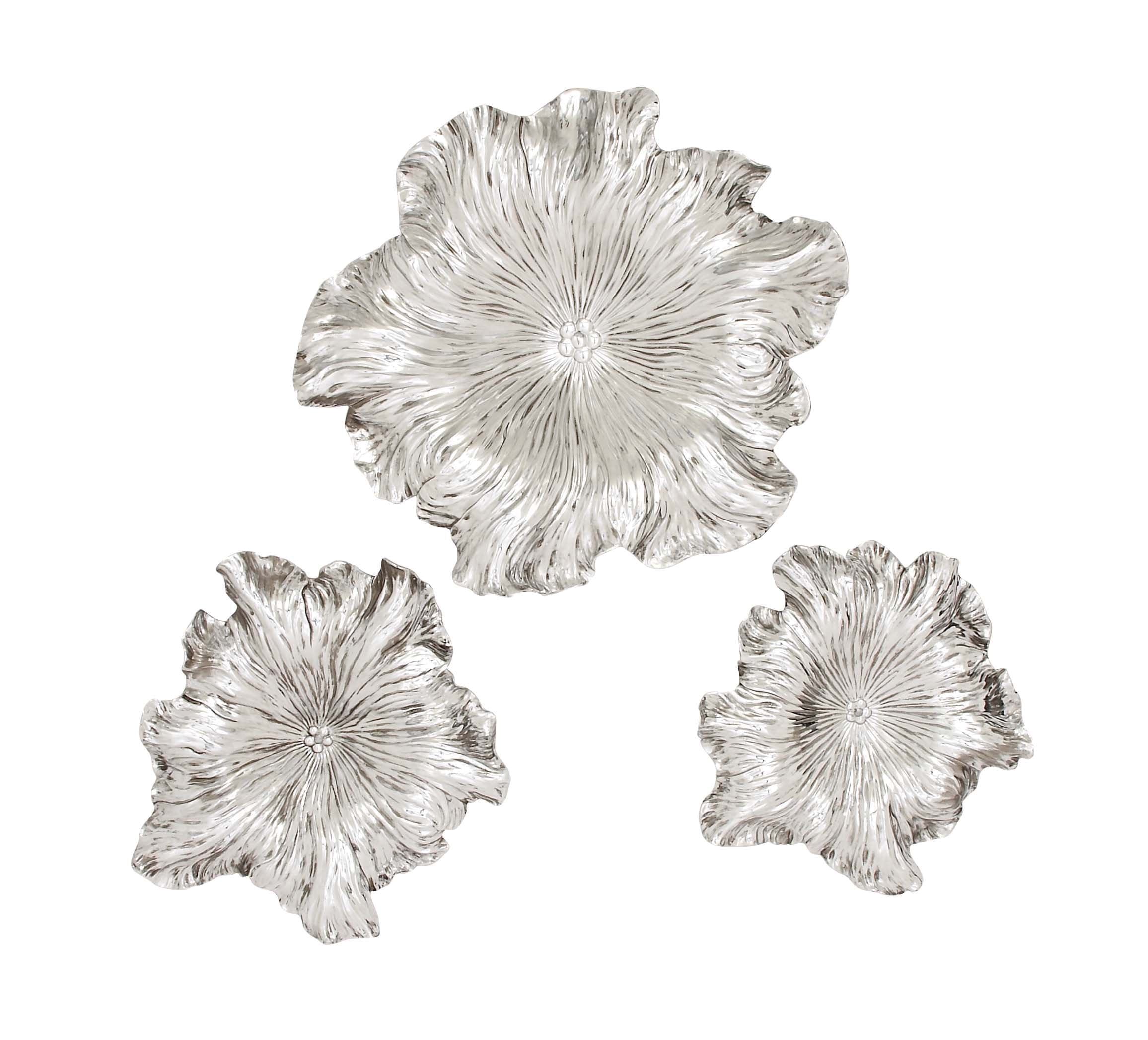 Silver Textured Resin Floral Wall Sculpture Set