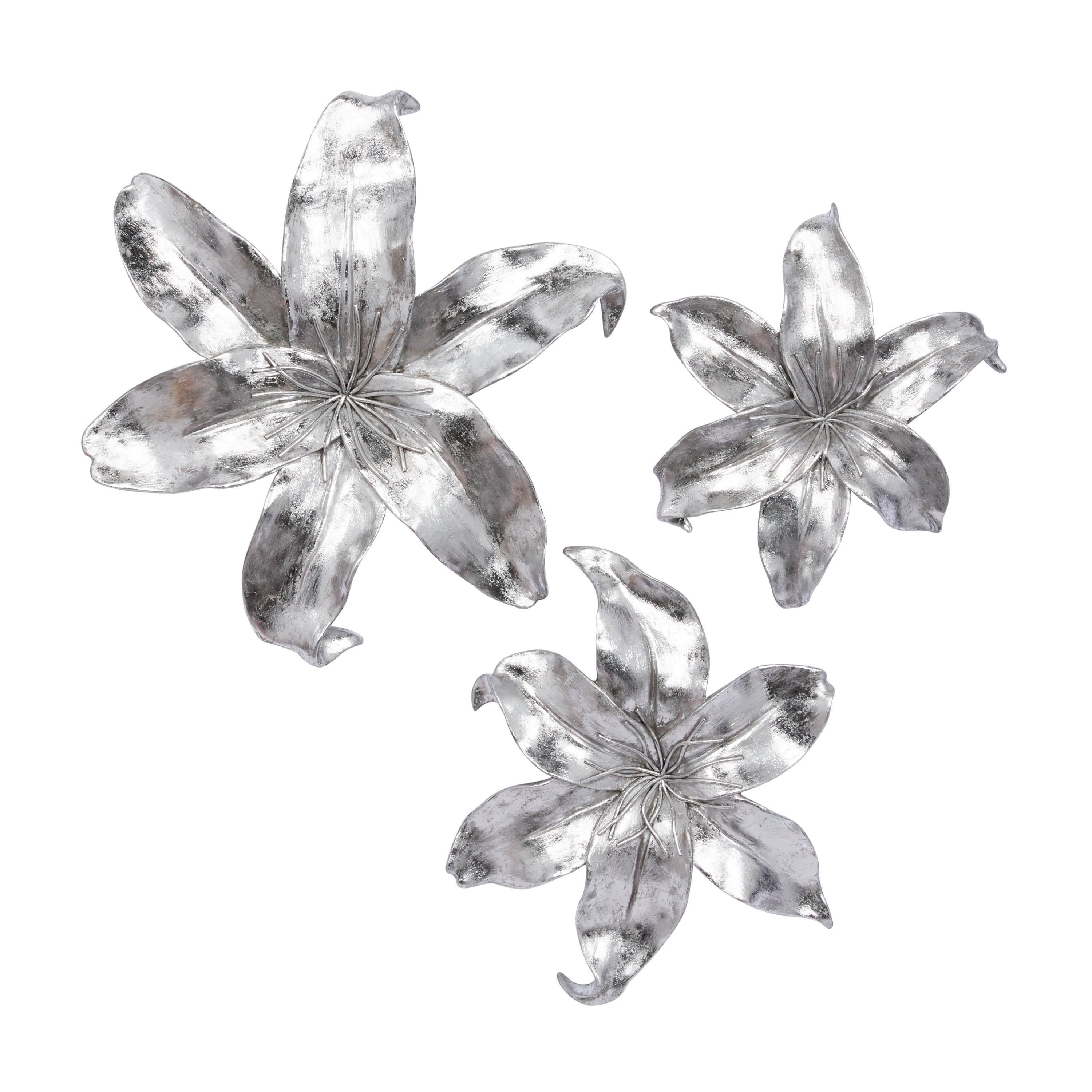Silver Resin 3D Floral Wall Sculpture Set of Three