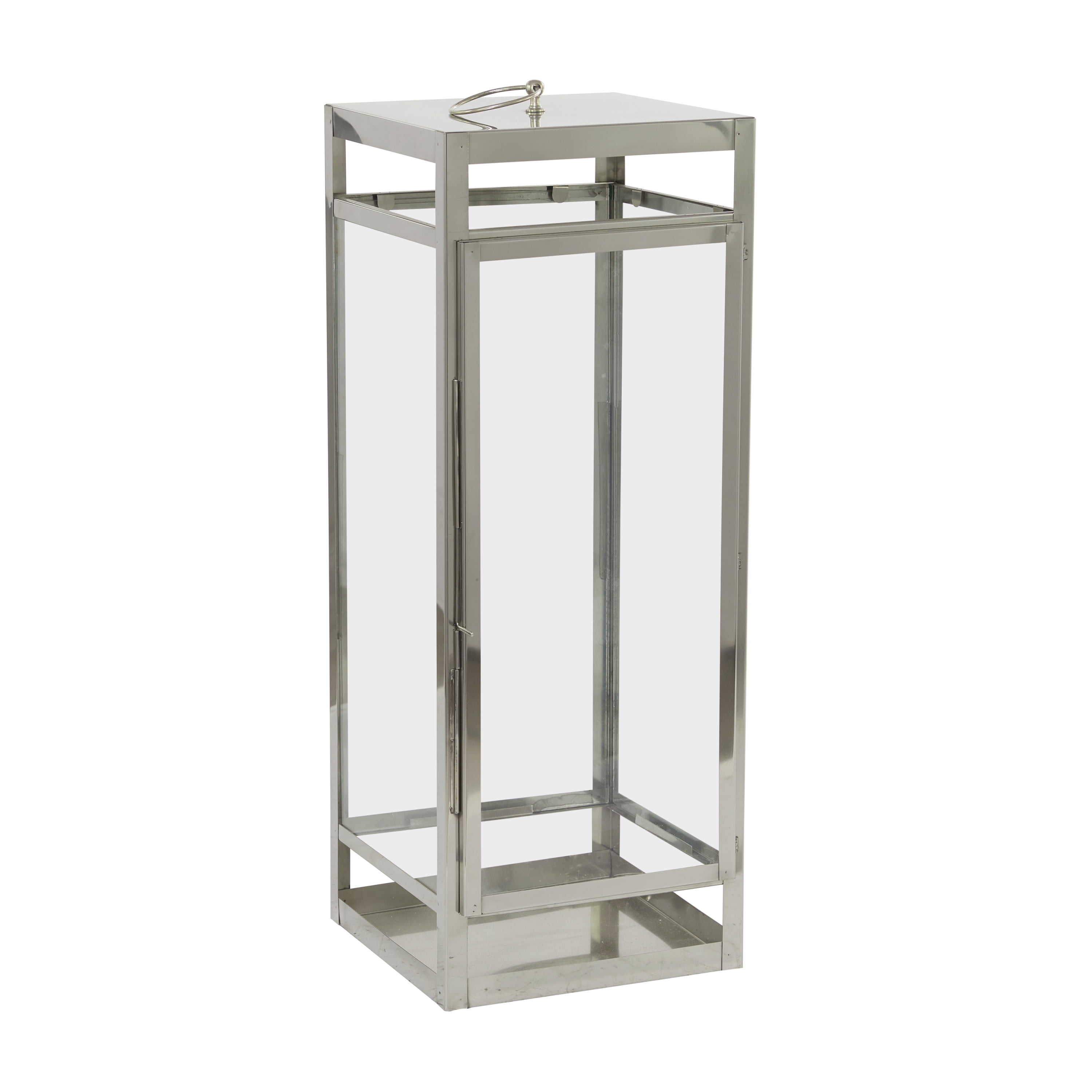DecMode Silver Stainless Steel Pillar Candle Lantern