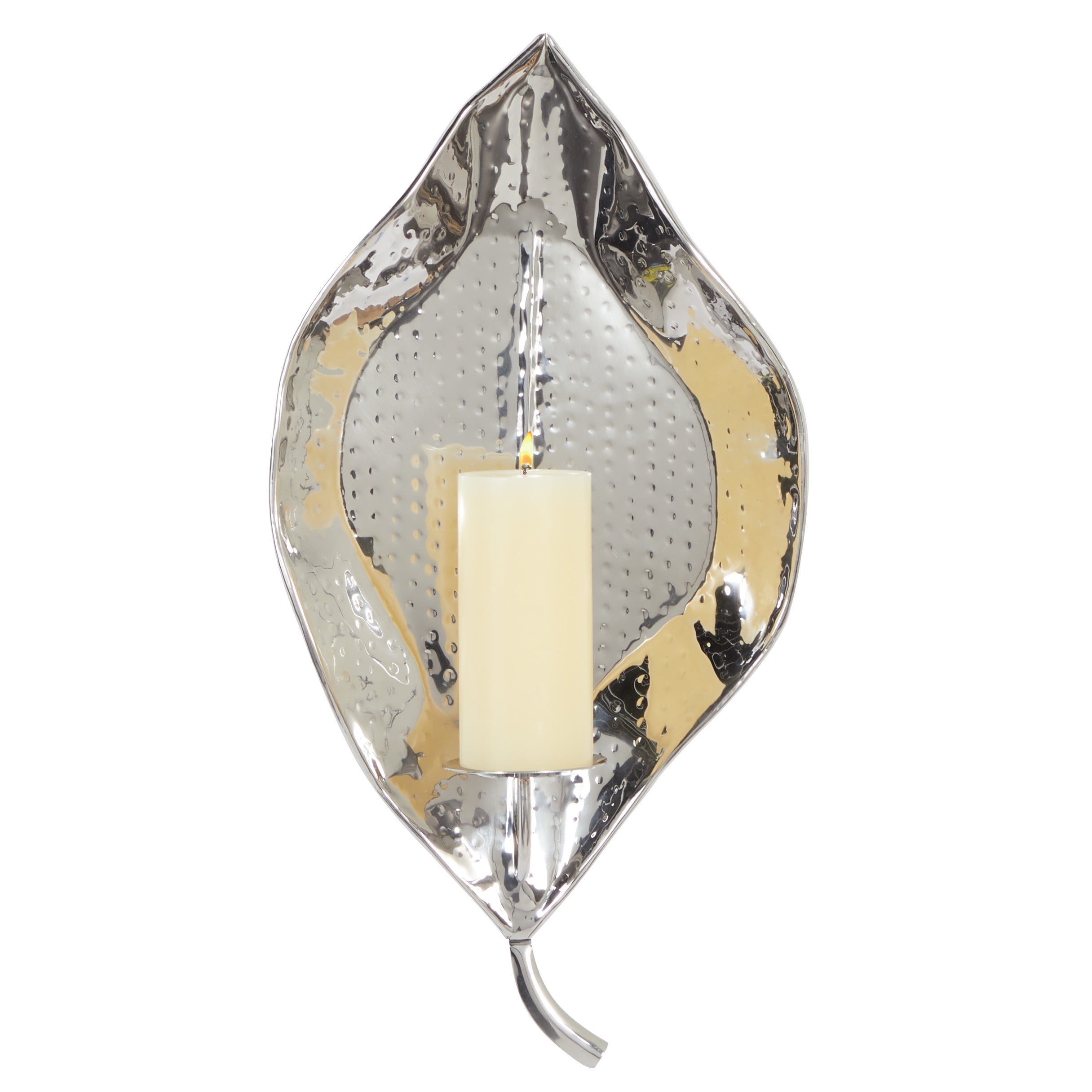 Large Silver Stainless Steel Leaf Taper Candle Holder