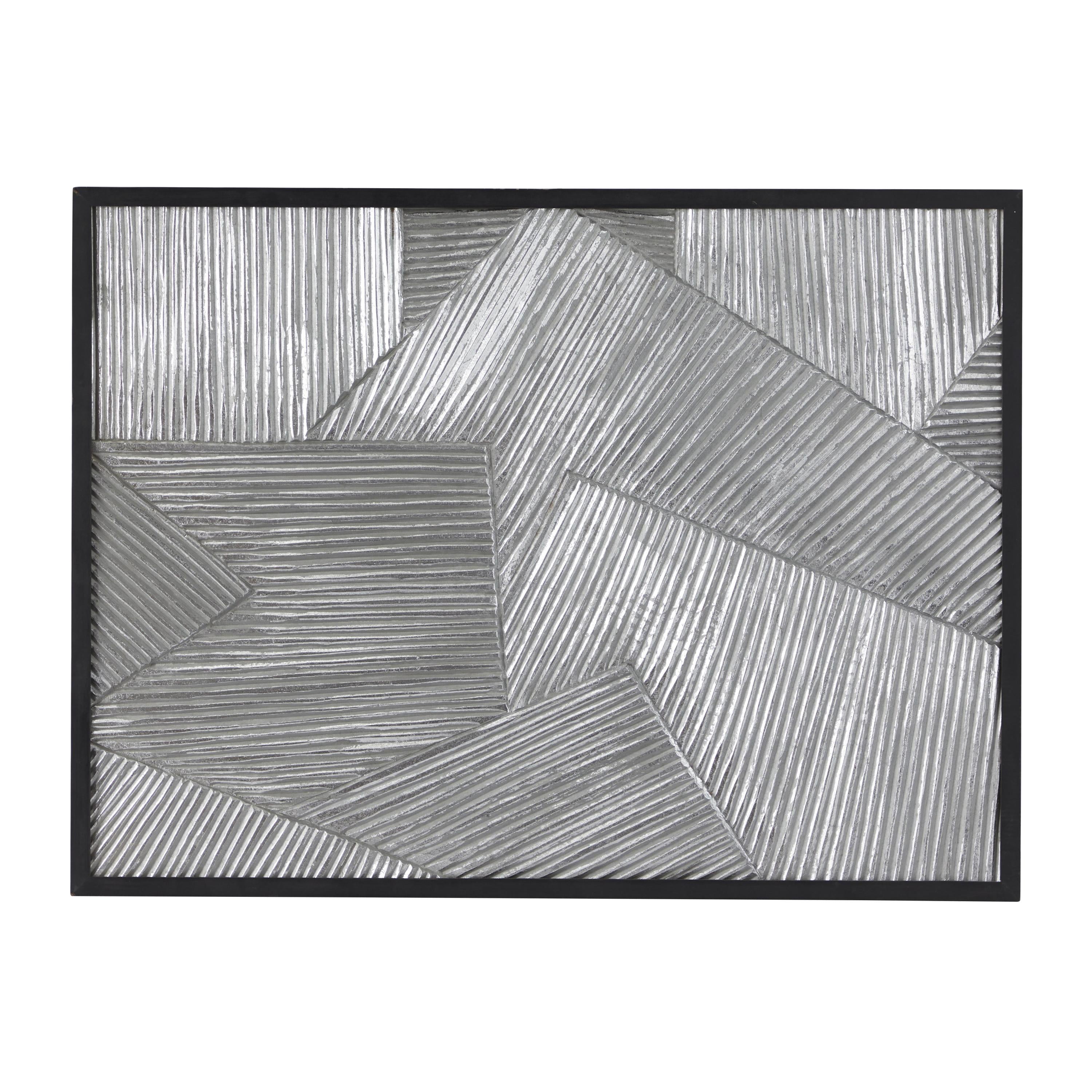 DecMode Silver Wood Carved Radial Geometric Wall Decor with Black Frame