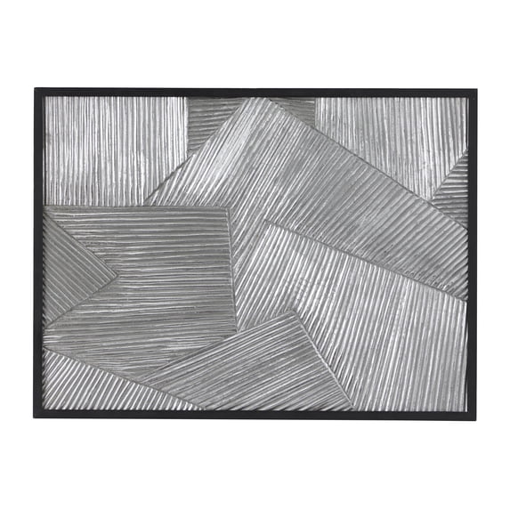 DecMode Silver Wood Carved Radial Geometric Wall Decor with Black Frame