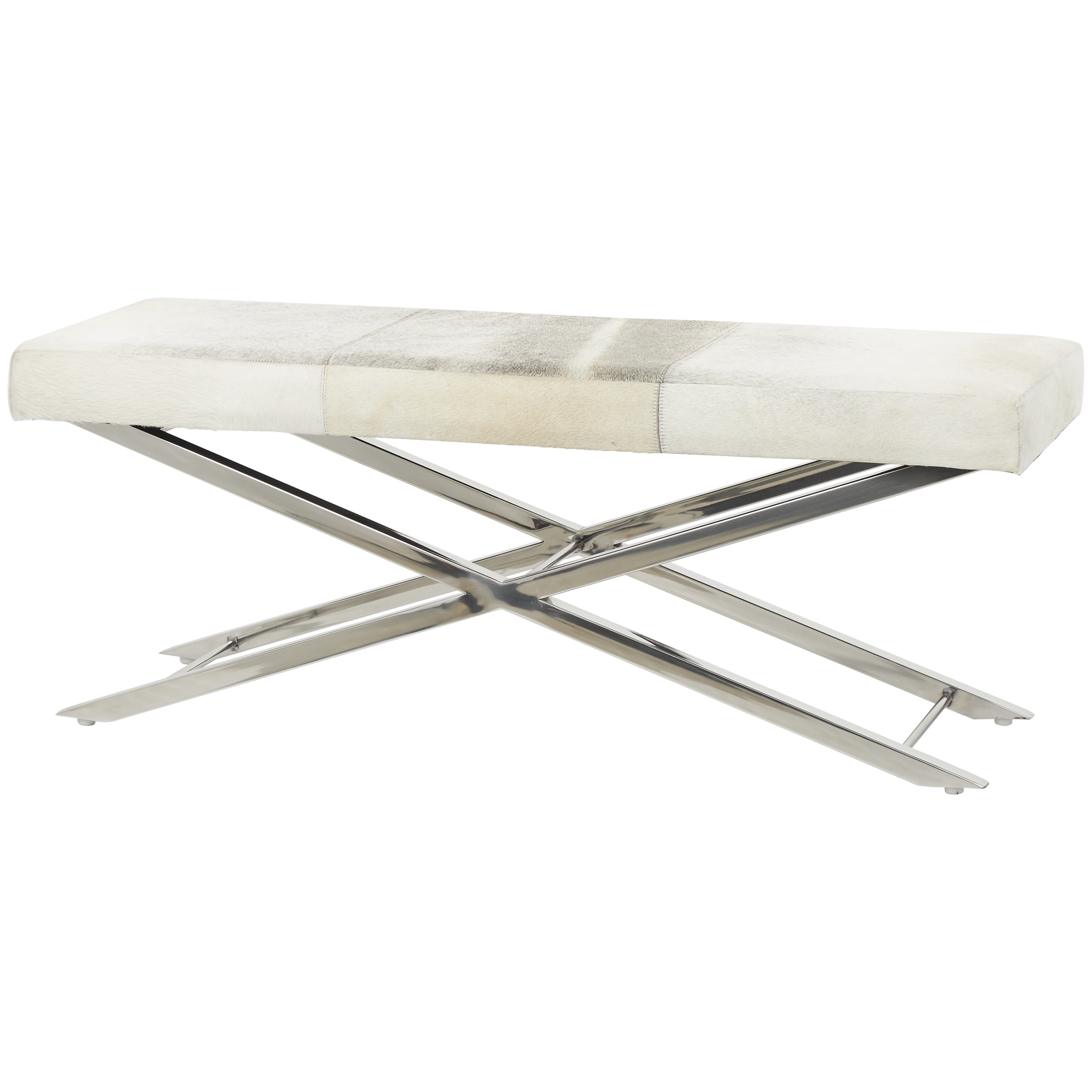 Beige Hair on Hide and Stainless Steel Bench