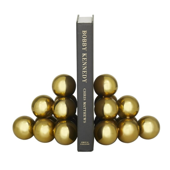 DecMode Stainless Steel Modern Bookend Pairs with Triangular Arranged Orbs 6"W x 5"H, Features a Metallic Gold Finish