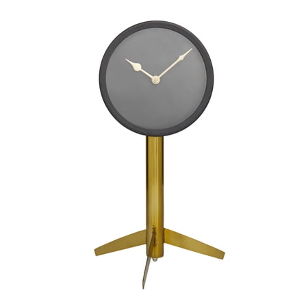 DecMode Stainless Steel Modern Table Clock with Round Face and Circular Frame 7"W x 13"H, Solid Pattern with Gold and Black Finish