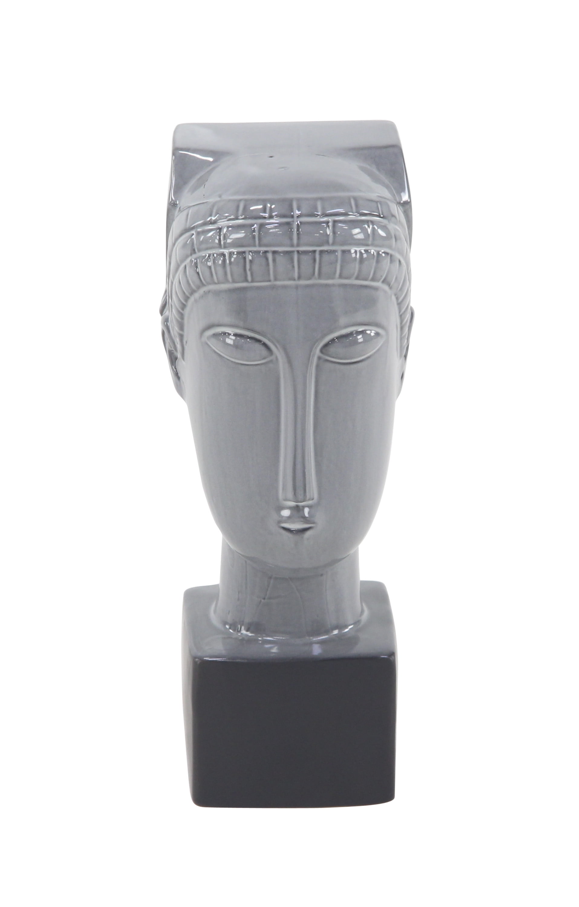 Gray Ceramic Woman Head Sculpture with Painted Finish