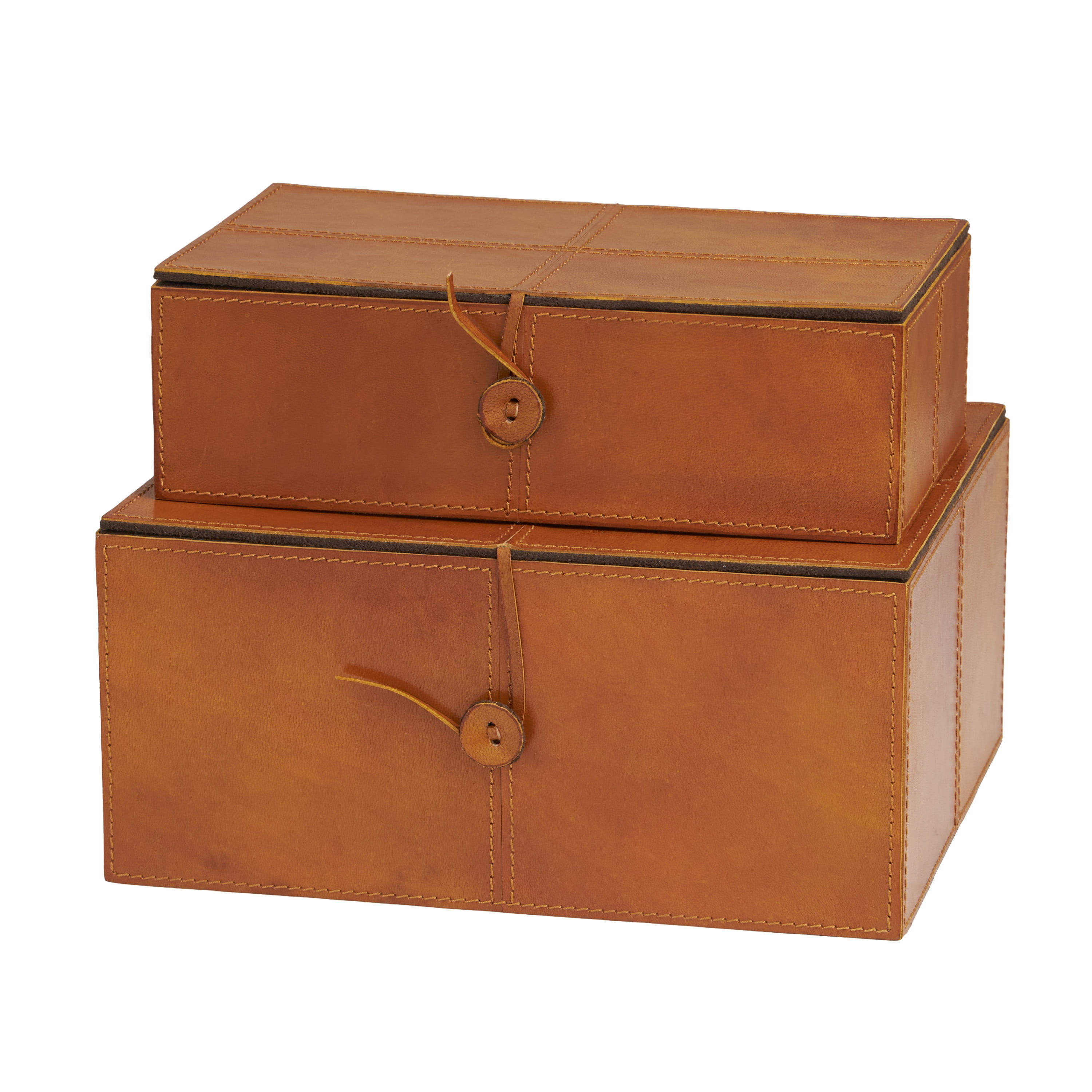 DecMode Storage Brown Leather Decorative Box with Leather Loop Closure
