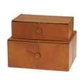 thumbnail image 1 of DecMode Handmade Storage Brown Leather Decorative Box with Leather Loop Closure and Detailed Stitching, 2 Count, 1 of 8