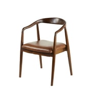 DecMode Teak Wood Dining Chair with Leather Seat, Brown