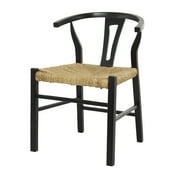 DecMode Teak Wood Handmade Dining Chair with Woven Seagrass Seat, Black