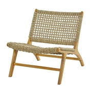 DecMode Seagrass Handmade Woven Lounge Chair with Teak Wood Frame, Beige