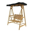 thumbnail image 1 of DecMode Teak Wood Indoor Outdoor Bench Swing with Black Awning, Brown, 1 of 15