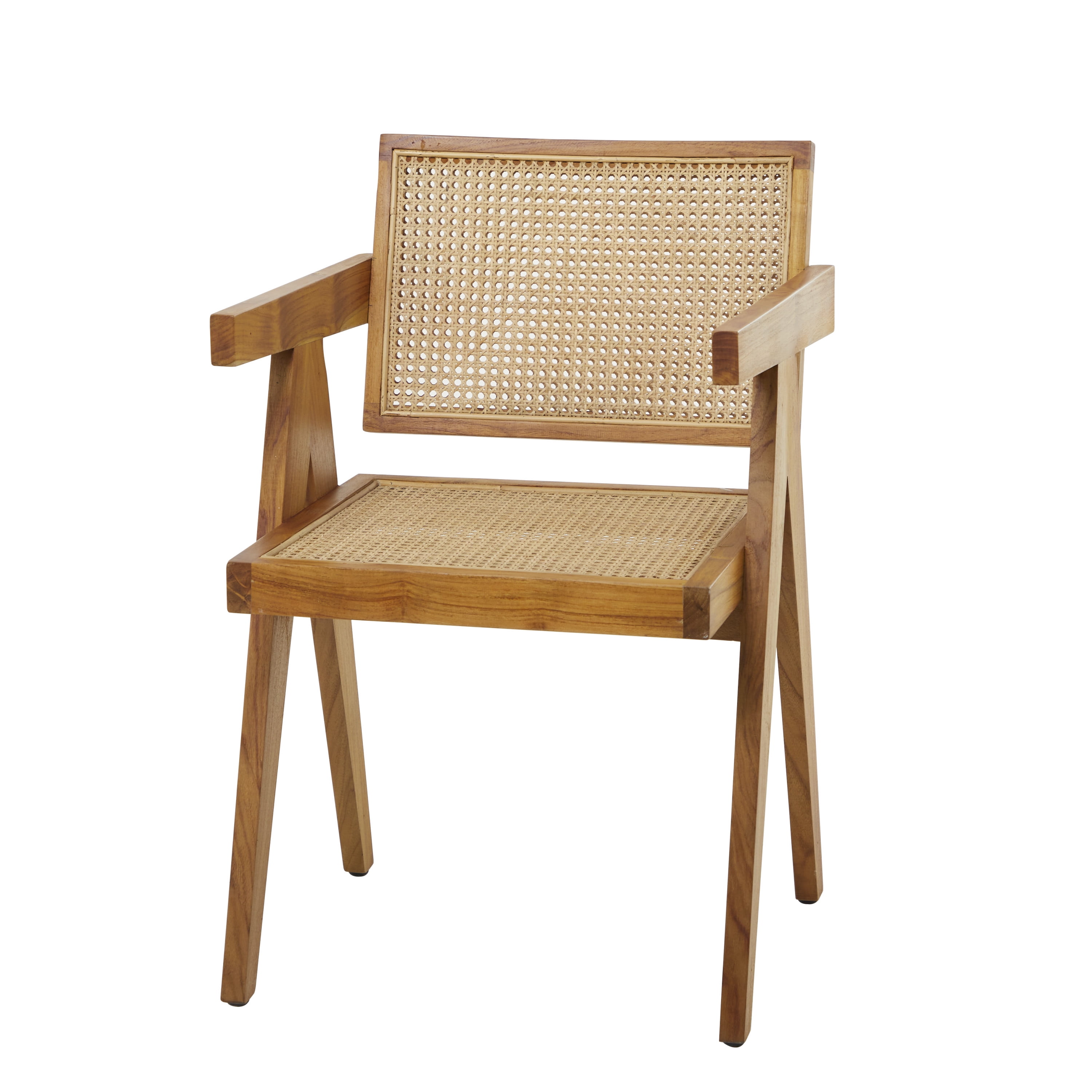DecMode Teak Wood Woven Lounge Chair with Armrests, Brown