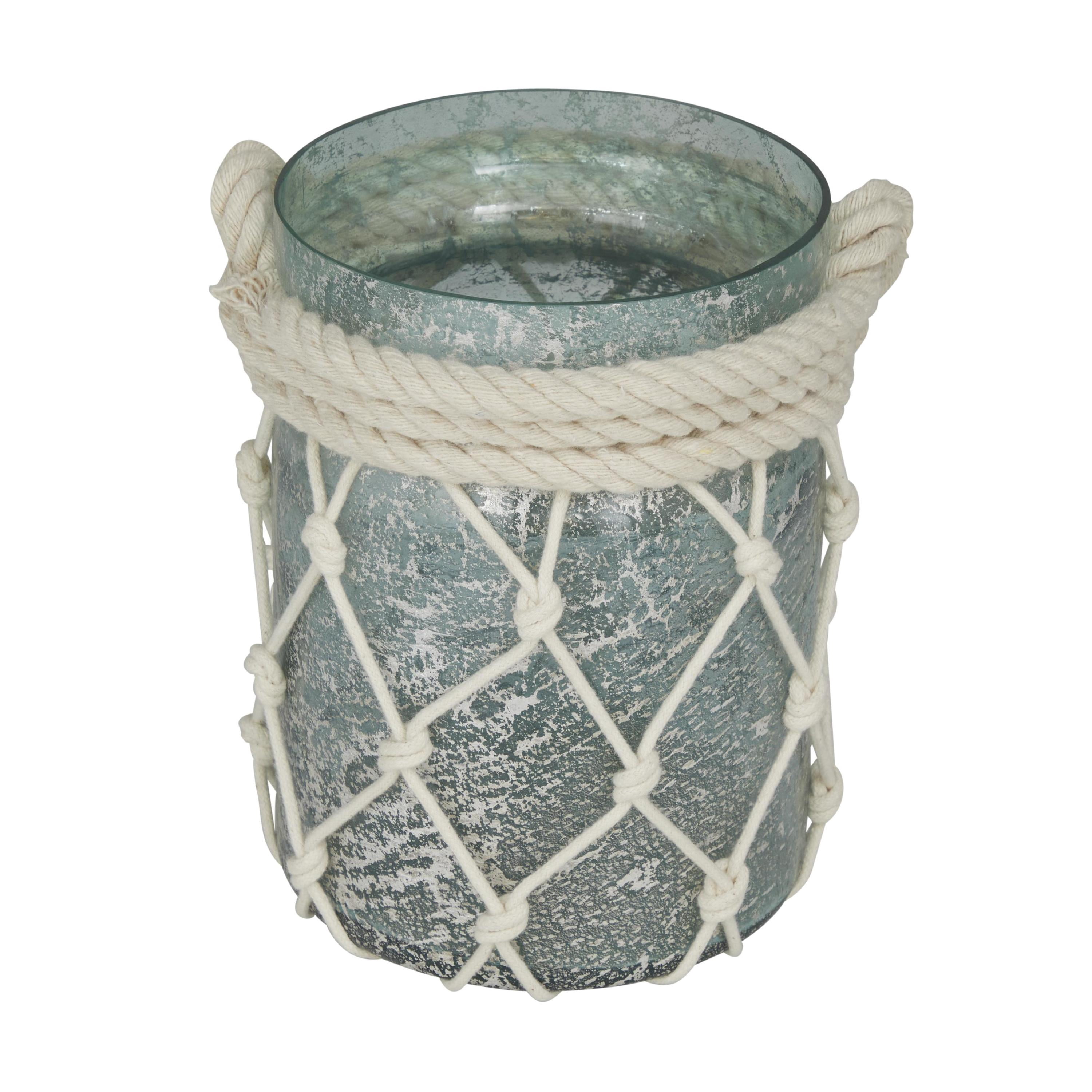 DecMode Teal Glass Decorative Candle Lantern with Rope Handle - Walmart.com