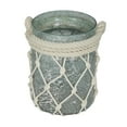 thumbnail image 1 of DecMode Teal Glass Decorative Candle Lantern with Rope Handle, 1 of 9
