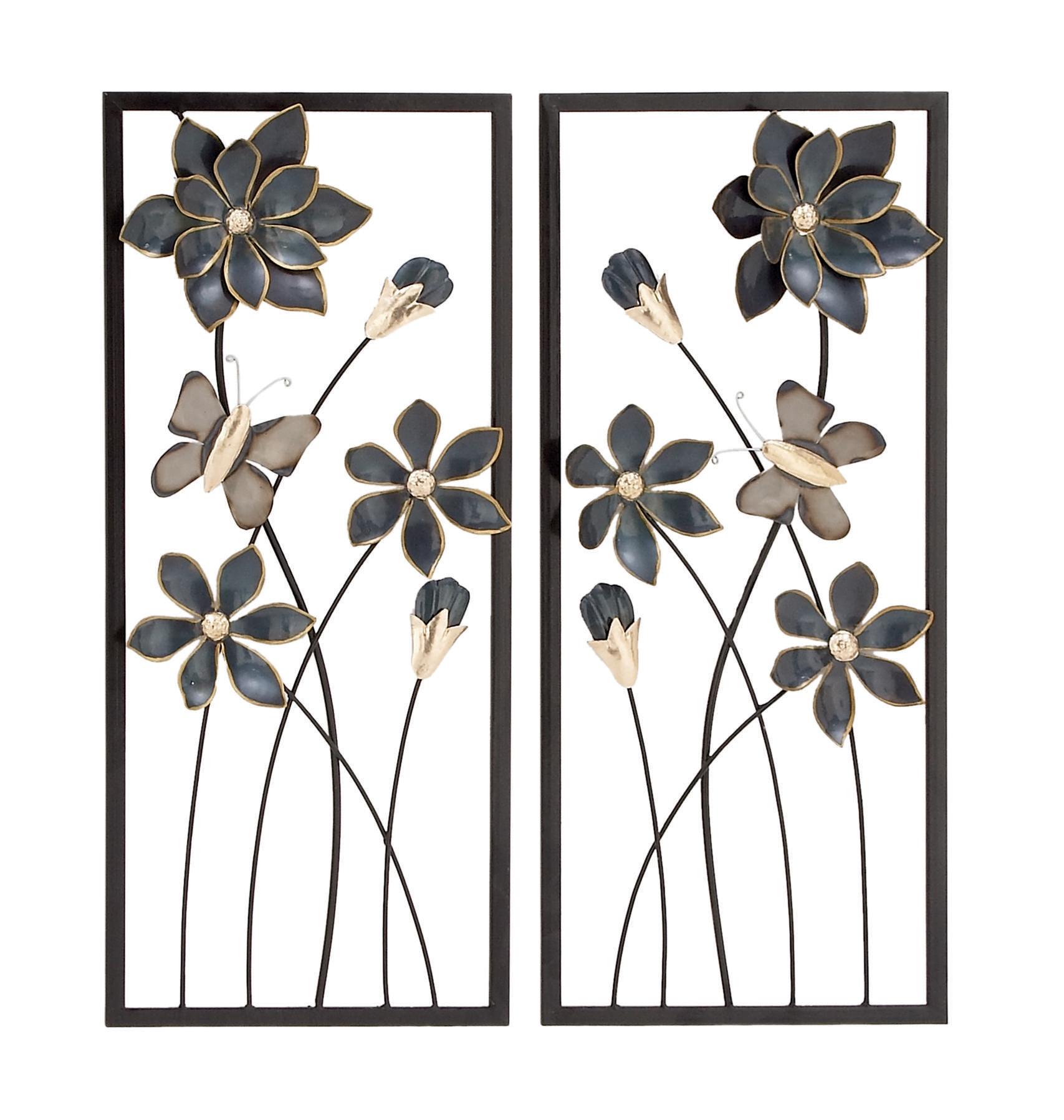 Free Shipping! DecMode Teal Metal Floral Wall Decor with Black Frames ...