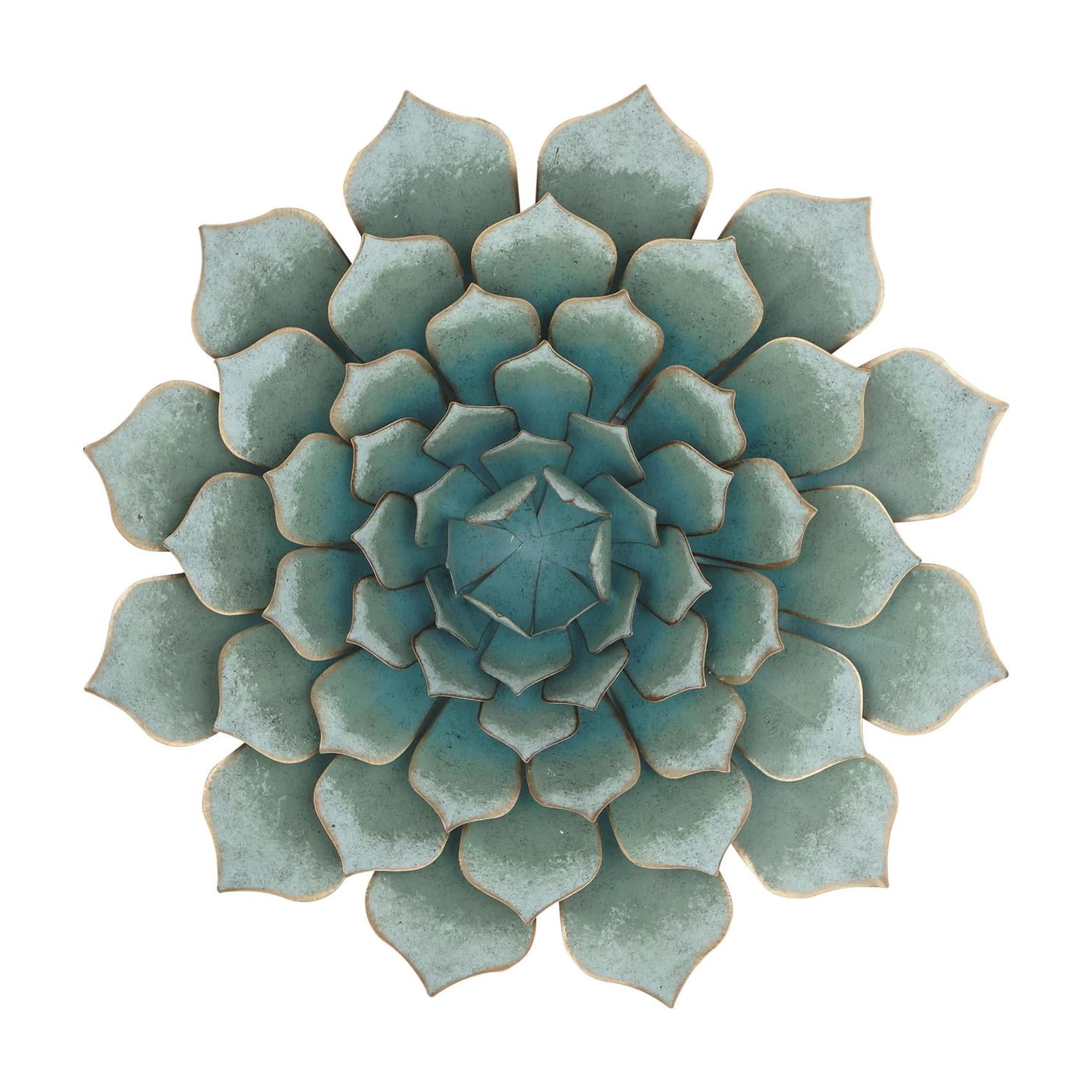 DecMode Teal Metal Floral Wall Decor