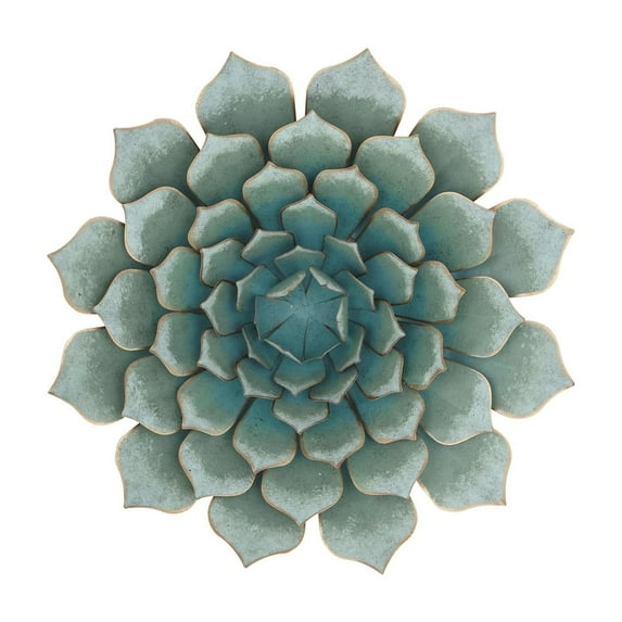 DecMode Teal Metal Floral Wall Decor